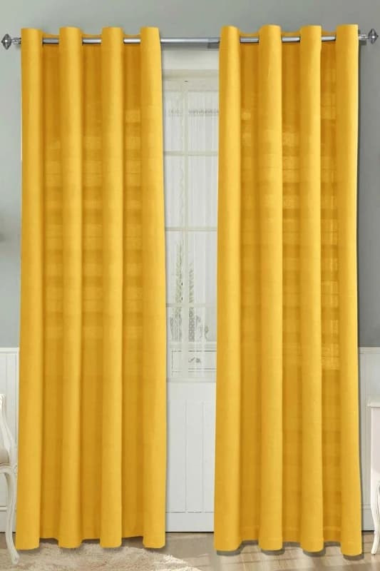 Homescapes Cotton Rajput Ribbed Yellow Curtain Pair, 66 X 72" Drop