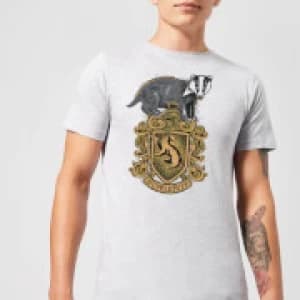 Harry Potter Hufflepuff Drawn Crest Mens T-Shirt - Grey - 3XL