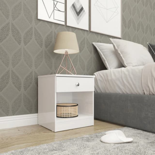 Seconique Denver 1 Drawer Bedside - White Gloss