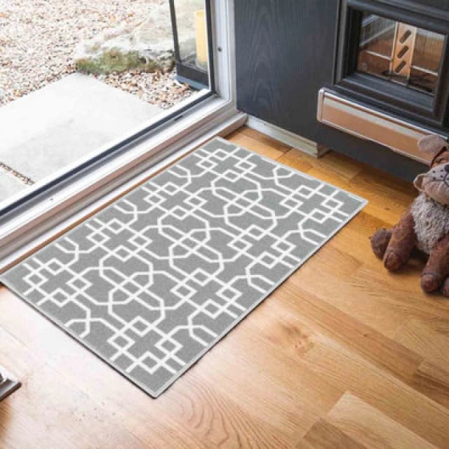 Machine Washable Cubed Trellis Design Anti Slip Doormats Grey Cream 40X60 Cm