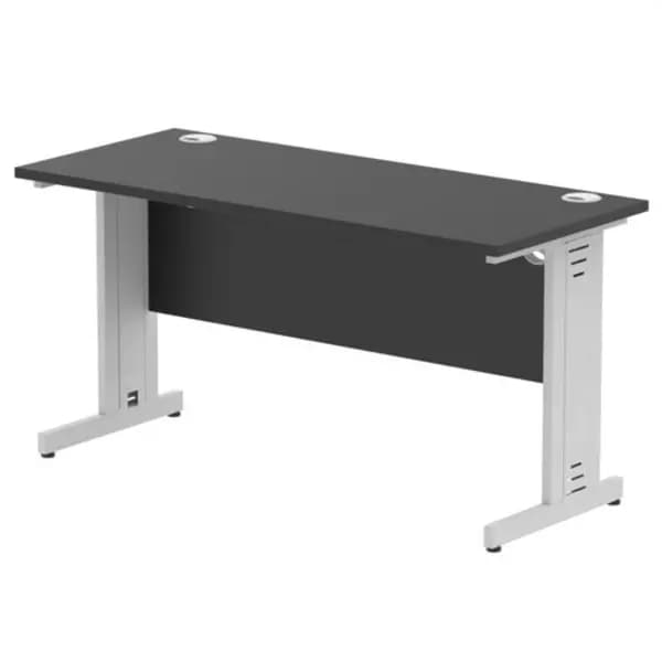 Impulse Impulse 1400 x 600mm Straight Office Desk Black Top Silver Cable Managed Leg IRDW146SBLK
