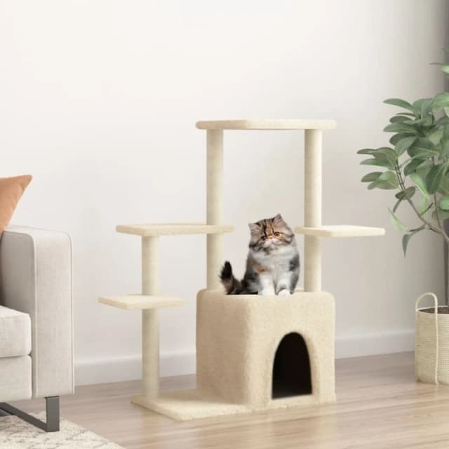vidaXL Cat Tree with Sisal Scratching Posts Cream 97.5cm, Cream 172049