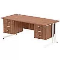 Dynamic Rectangular Office Desk Walnut MFC Cantilever Leg White Frame Impulse 2 x 3 Drawer Fixed Ped 1800 x 800 x 730mm