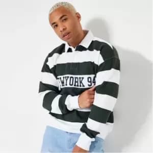 I Saw It First Mens Embroidered Stripe Heavyweight Fleeceback Polo Shirt - Green