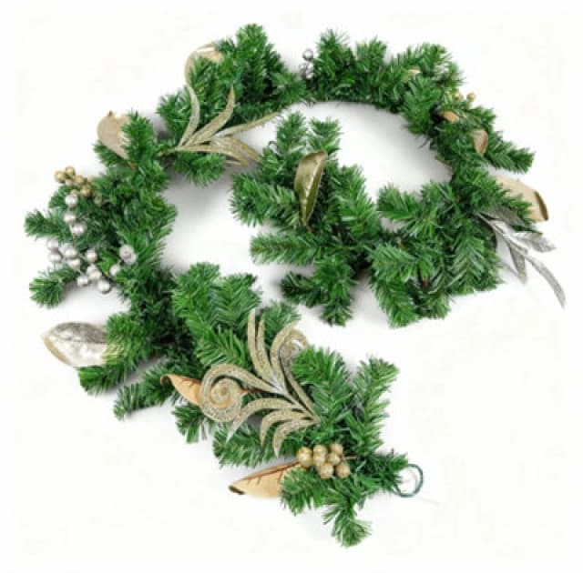 Shatchi 2m Garland with Champagne and Silver Decoration Green