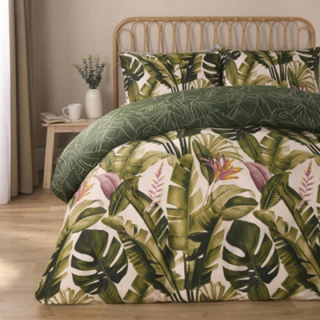 OHS OHS Tropical Duvet Cover Set Leaves Reversible Soft Bedding Quilt in Green Size: Double Green Double Unisex 5027434204014