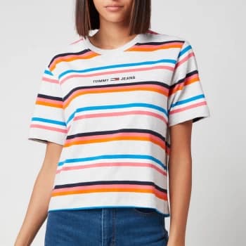 Tommy Jeans Womens Tjw Bxy Crop Stripe Tee - Silvery Grey Htr/Multi - XS