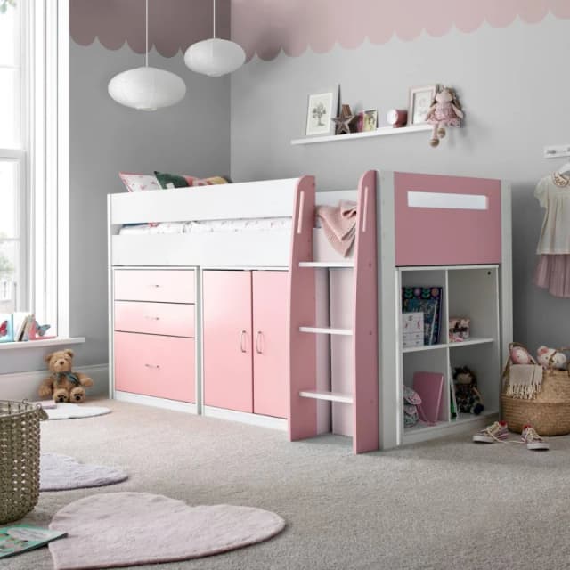 Bedmaster Lacy Storage Mid Sleeper Bed And Spring Mattress Pink