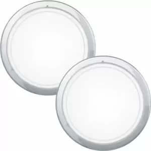 Loops - 2 pack Wall Flush Ceiling Light Chrome Shade White Clear Glass Painted E27 60W