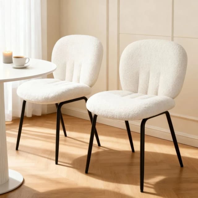 Home Garden Direct Muffin - Set of 2 Dining Chairs in Boucle - Cream in Beige Beige Unisex