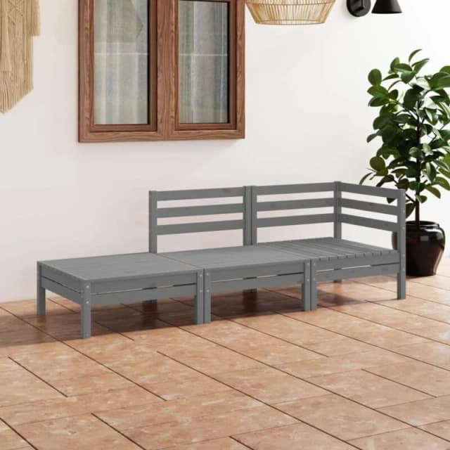 VIDAXL 3 Piece Garden Lounge Set Grey Solid Pinewood Vidaxl 8720286684962
