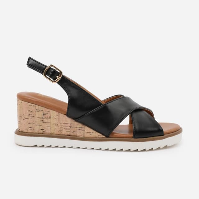 Where's That From 'Nala' Cross Over Strap Detail Wedge Shoes With Buckle Closure Black