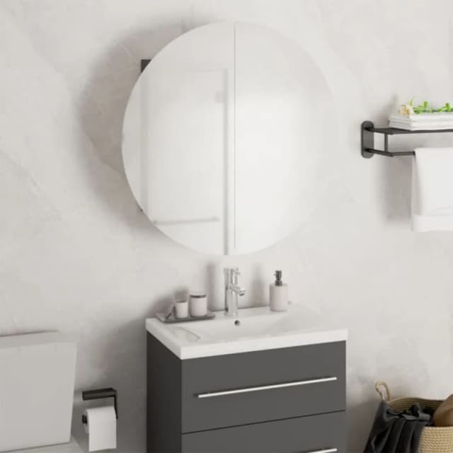 vidaXL Bathroom Cabinet with Round Mirror&LED Grey 47x47x17.5 cm, Grey 345585
