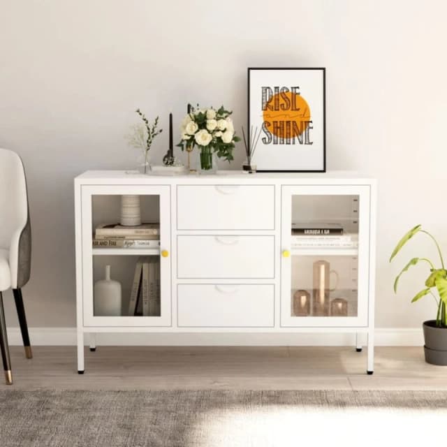 VIDAXL Sideboard White 105x35x70cm Steel and Tempered Glass Vidaxl 8720286564424