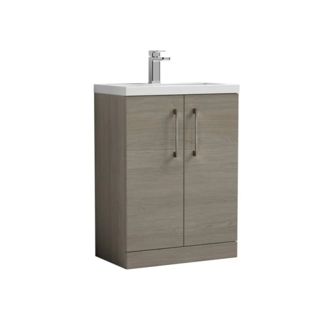 Balterley Bathroom Vanity Basin Unit, Brushed Pewter Handles, 600mm, Mid Oak in Brown Brown Unisex