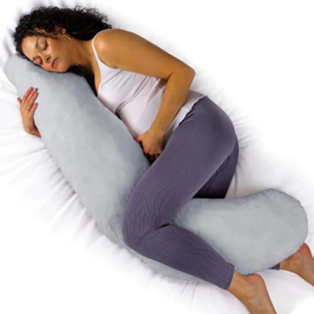 Aamira L Shaped Pregnancy Pillow Light Grey, 145X25X20Cm Shredded Memory Foam Full Body Maternity Cushion For Sleeping