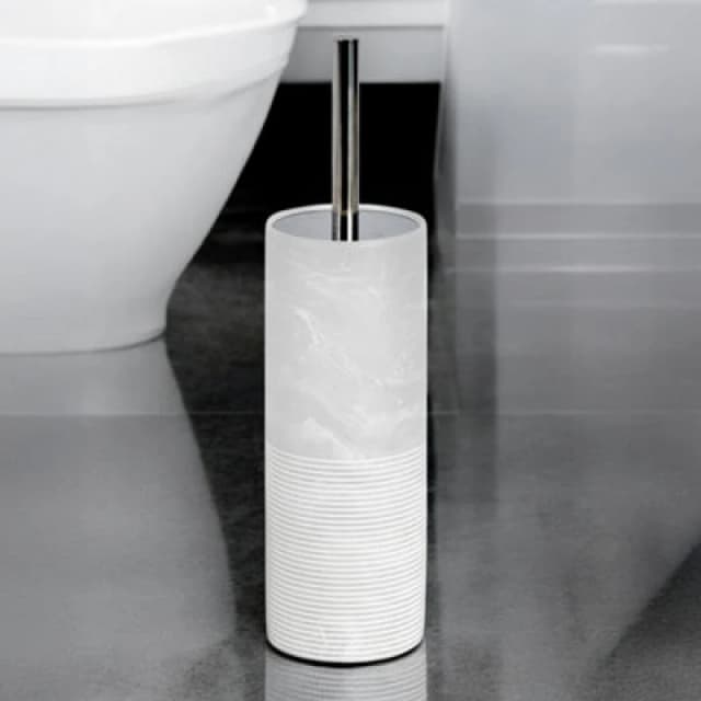 Showerdrape Bianco Frost Onyx White Striped Toilet Brush & Holder, White BIABH