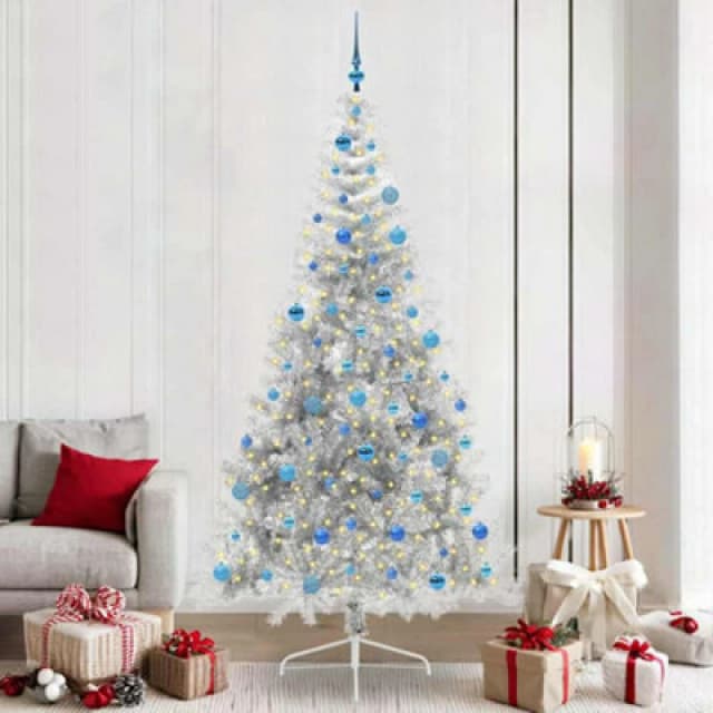 vidaXL Artificial Pre-lit Christmas Tree with Blue Balls Silver 240cm PET, Silver 3397239