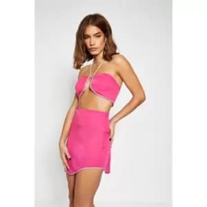 I Saw It First Diamante Curved Hem Mini Skirt Co Ord - Pink