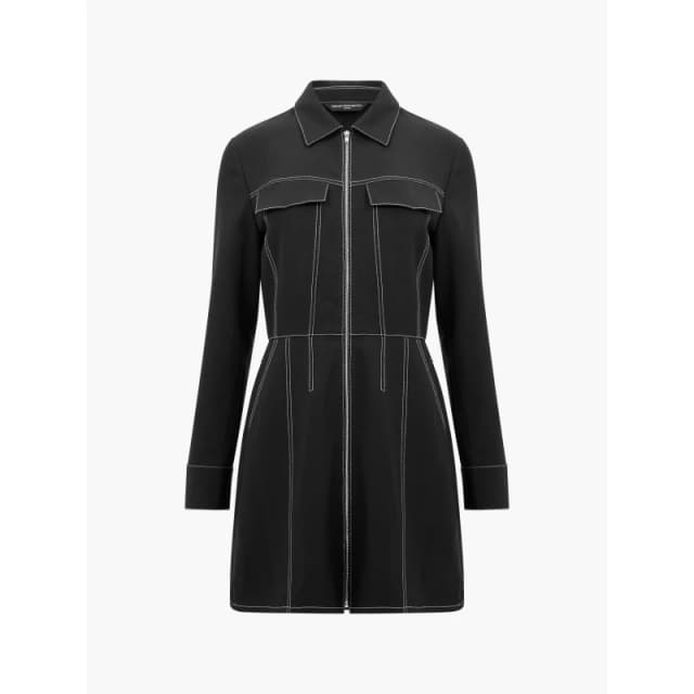 French Connection Womens Azra Twill Contrast Stitching Mini Dress Black female 8 (XS)