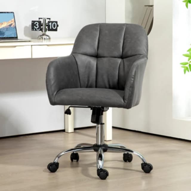 HOMCOM Computer Grey Desk Chair with PU Leather - Swivel Wheels - Grey TJ Hughes 5061025059812