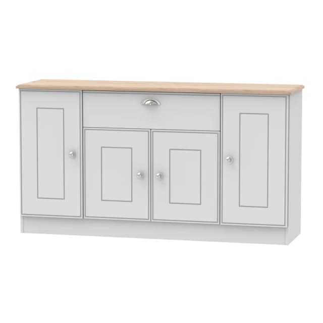 Albert 4 Door 1 Drawer Wide Unit In Grey Matt & Oak (Ready Assembled)