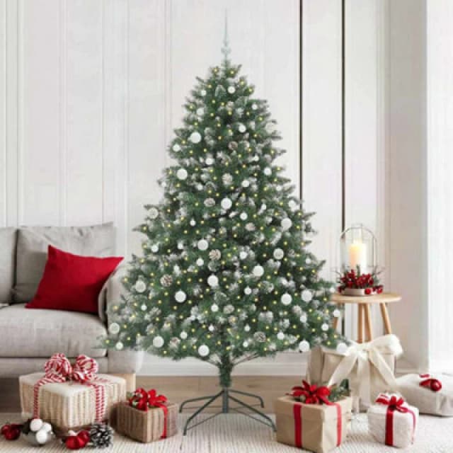 vidaXL Artificial Christmas Tree with Stand, White Balls Green 126 x 126 x 180 cm, Green 3395236