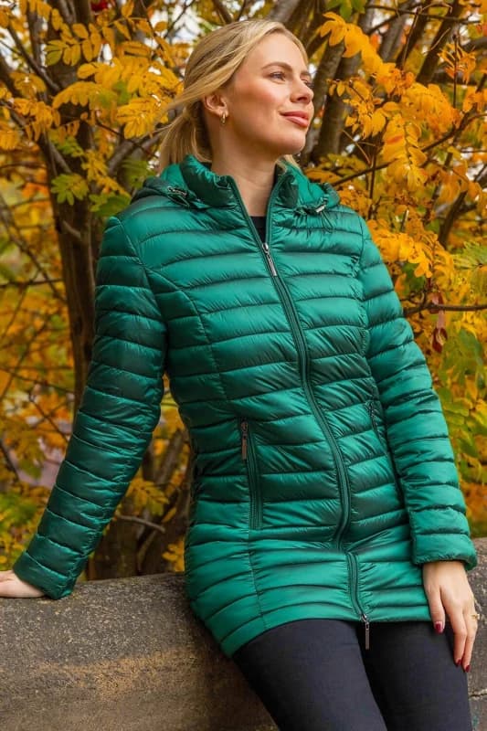 Roman Longline Hooded Padded Coat Green