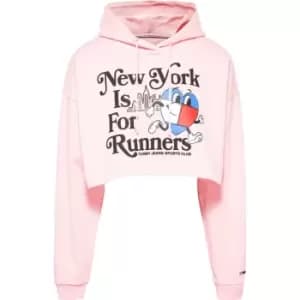 Tommy Jeans Runners Print Cropped Hoodie - Pink