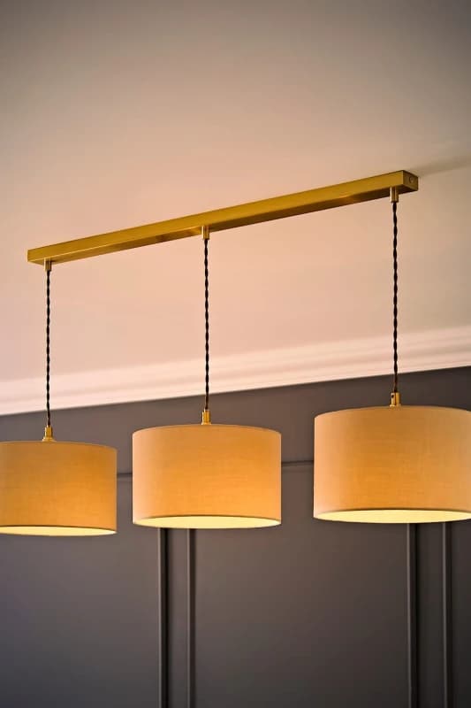 ValueLights ValueLights Reni Drum Shade 3 Drop Bar Brushed Gold Diner Ceiling Pendant Light with Bulbs in Natural Natural One Size Unisex 505940606422