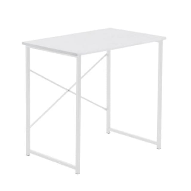 Harbour Housewares Wooden Computer Desk - White/white - PC Computer Workstation Laptop Tubular Steel Compact Wooden Office Desk