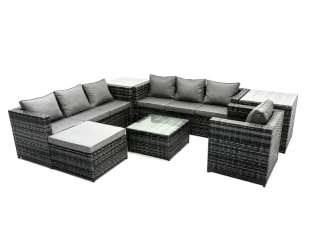 Fimous 8-seater Patio Coffee Table Sofa Set with 2 Side Tables Big Stool in Dark Grey Dark Grey Unisex