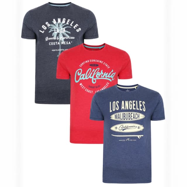 Threadbare 3 Pack Front Print T Shirts - Blue Blue S