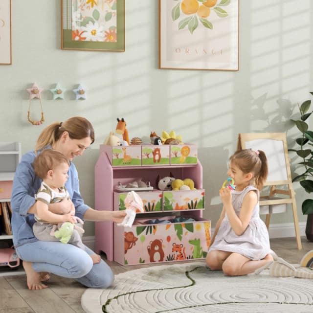 AIYAPLAY Kids Toy Storage Unit with 6 Storage Boxes for Playroom - Pink TJ Hughes 5063603788879