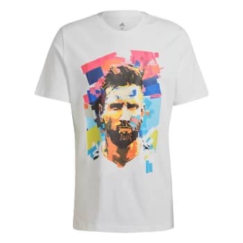 adidas Messi Football Graphic T-Shirt Mens - White