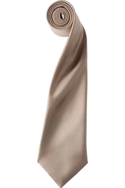 Premier Premier Men Plain Satin Tie (Narrow Blade) in Khaki Khaki One Size Male 5055805452023