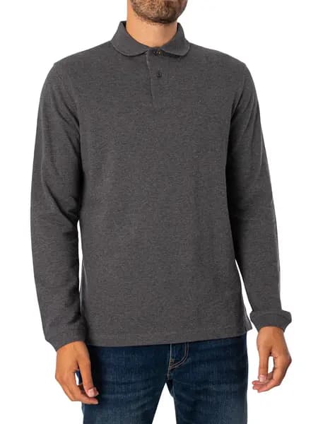 Barbour Essential Longsleeved Sports Polo Shirt Slate Marl XXL