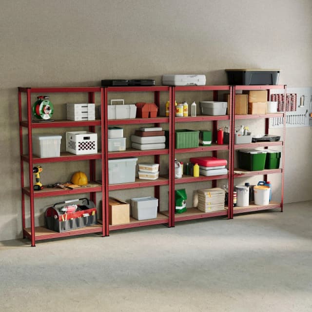 Lassic 5 Tier Heavy Duty Steel Garage Shelving - 4 Bay Red unisex 5 Tier