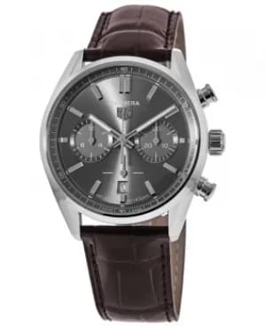 Tag Heuer Carrera Chronograph Grey Dial Brown Leather Strap Mens Watch CBN2012.FC6483 CBN2012.FC6483