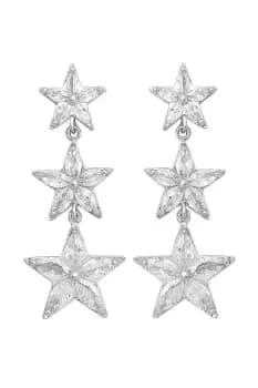 Rhodium Plate Cubic Zirconia Star Drop Earrings