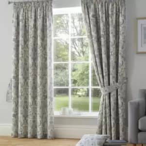 Averie Floral Print 100% Cotton Lined Pencil Pleat Curtains, Blue, 66 x 54" - Dreams&drapes