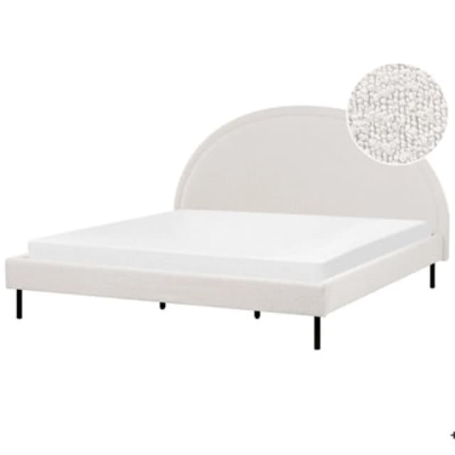 Beliani Bed Boucle Margut 180 X 200 Cm (Eu Super King) White