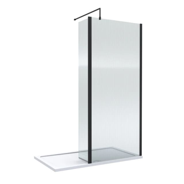 Balterley 8mm Fluted Glass Wetroom Screen & Return Black & Tray 1400 x 900mm Black Unisex