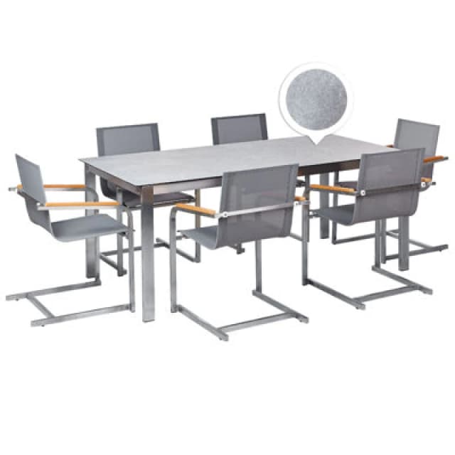 Beliani Garden Dining Set 6 Seater Cosoleto Tempered Glass Grey