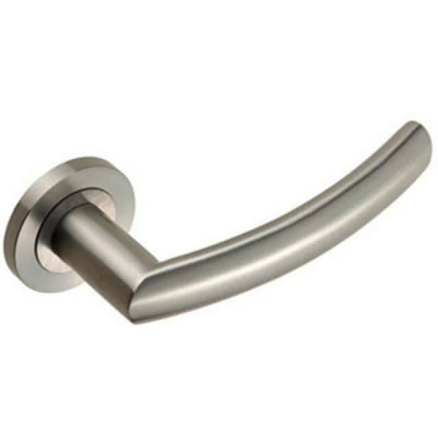 Loops PAIR Curved Round Bar Handle on Round Rose Concealed Fix Satin Steel Metallics