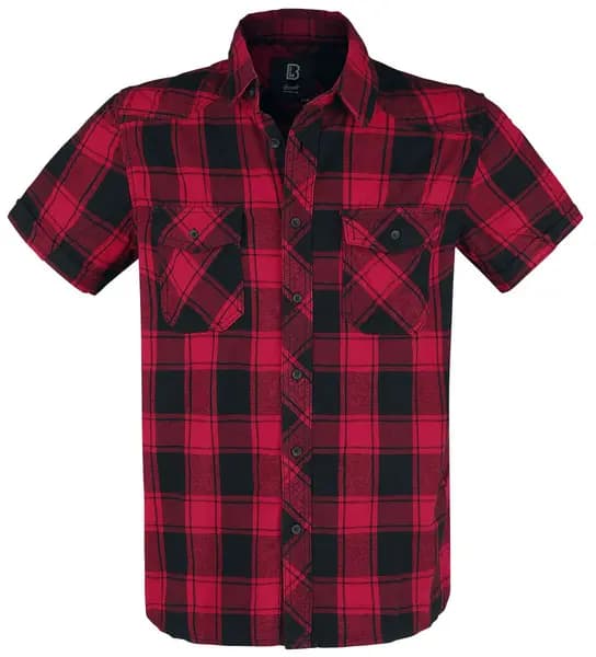 Brandit Half-Sleeve Checked Shirt Short-sleeved Shirt Black red 4XL Men