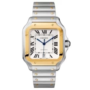 Santos De Cartier Watch Large Model, Automatic Movement, Yellow Gold, Steel, Interchangeable Metal And Leather Bracelets
