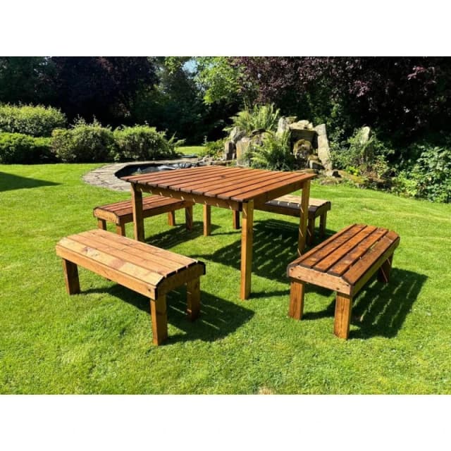 Charles Taylor Eight Seater Garden Furniture Table Set - L160xW170xH80cm - Green in Light Brown Light Brown Unisex