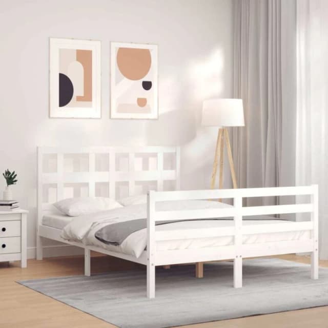 VIDAXL Bed Frame without Mattress White Small Double Solid Wood Vidaxl 8720845999728