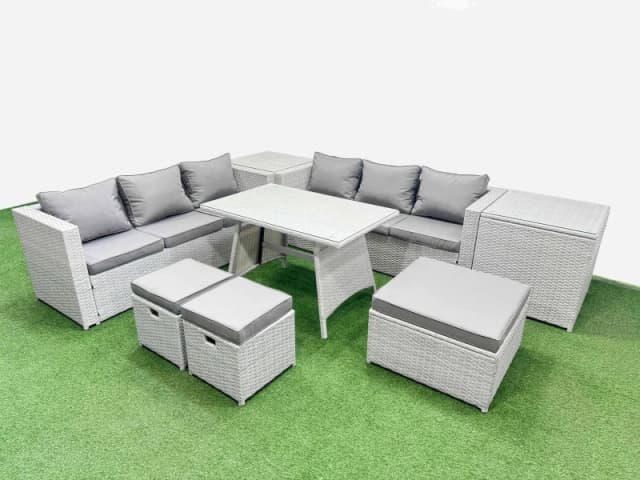 Fimous 9-seater Patio Rectangular Table 3 Seater Sofa Set with 2 Side Tables in Light Grey Light Grey Unisex